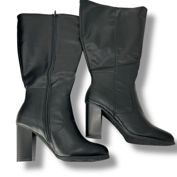 Style & Co. Shoes - NEW Macy's Black Leather Tall Boots Size 9W XWC Wide Calf Knee High Riding NWT